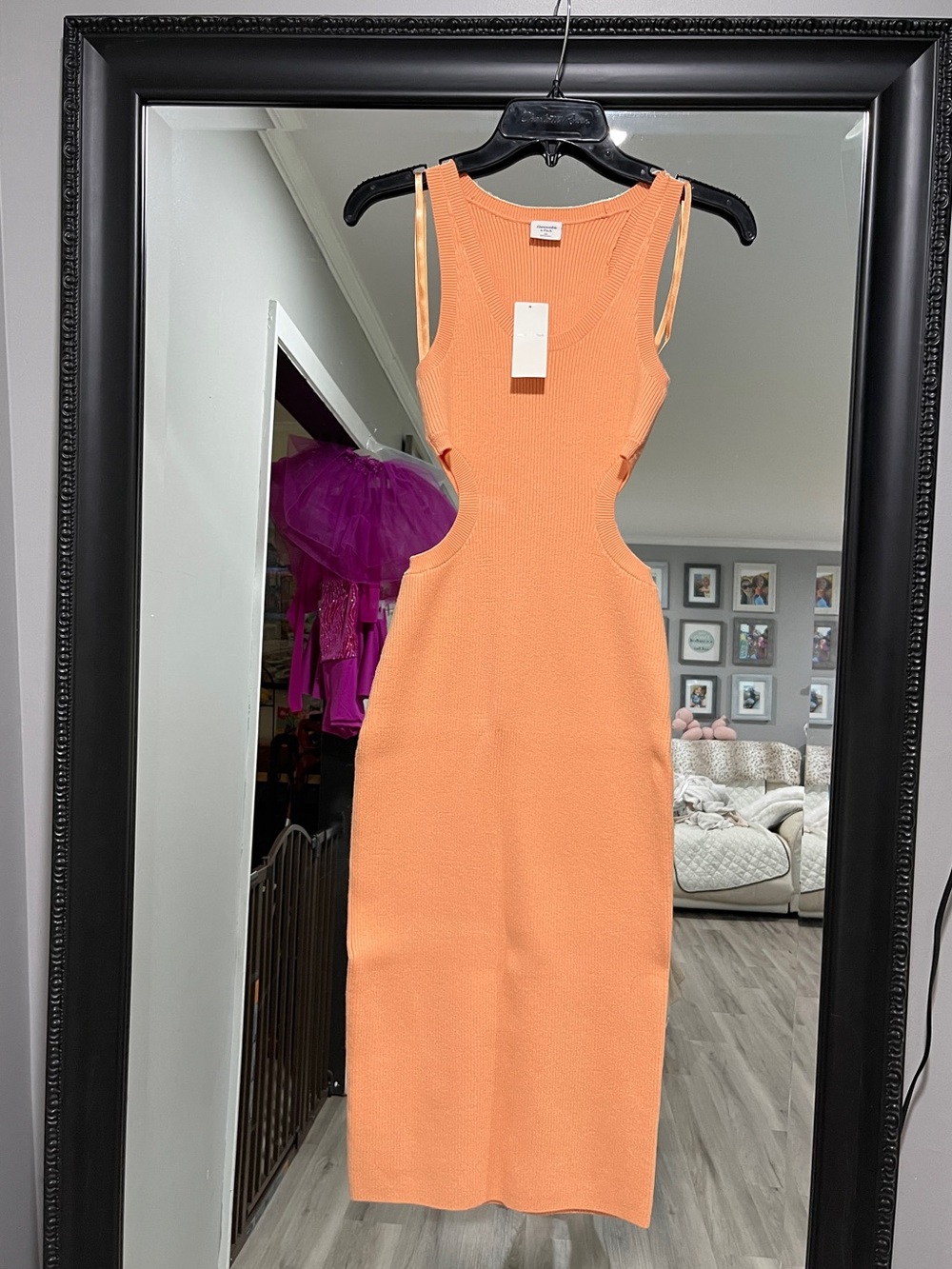 Abercrombie & Fitch Ribbed Midi Dress - Peach/Light Orange